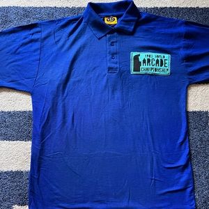 Vintage Retro  1983 World Arcade Championship Video Games Blue Polo Medium RARE!